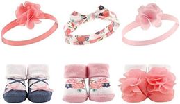 HUDSON BABY Baby Girls Socks Set, 6 Piece Headband, Coral Floral, One Size UK