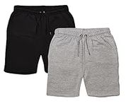 GW CLASSY OUTFIT Boys Kids Fleece Shorts Summer Jogging Shorts Set of 2 Boys Shorts Training Bottoms Lounge Wear Pants with Pockets 5-13 Years (Plain Black/H-Grey, 11-12 Years)