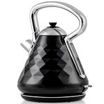 Ovente Electric Kettle Hot Water Boiler Stainless Steel 1.7 L Automatic Shut-Off 1500W Cleo Collection Cool Touch Handle Portable Brew Coffee Maker Tea Heater w/ Boil Dry Protection, Black KS755B