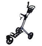 Qwik-Fold 360 Swivel 3 Wheel Push Pull Golf CART - 360 Rotating Front Wheel - ONE Second to Open & Close! (Charcoal/Black)