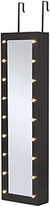 HOMCOM Jewelry Armoire with Mirror and 18 LED Lights, Wall-Mounted/Over-The-Door Cabinet with 3 Mountable Heights, Dark Walnut