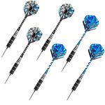 Welltop Steel Tip Darts Set, 6 Pack Professional Metal Darts Set 22 Grams with Stainless Steel Barrel, Aluminum Shafts and 2 Style Flights, Black & Blue