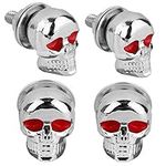 4x 6mm Custom Chrome Aluminum 3D Design Skull Red Eye License Plate Tag Frame Bolts Set Universal Fit Motorcycle ATV Trailer