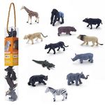 MOJO – African Wildlife Mini Worlds Tube Playset 12pc Lions, Giraffe, Gorilla, Panther, Rhino, Elephant, Zebra, Tiger, Hippo, Bull, Bear | Wildlife Collection | Designed in UK