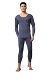 Wearslim® Men’s Cotton Quilted Winter Lightweight Thermal Underwear for Men Long Johns Set with Fleece Lined Soft Tailored Fit Warmer Blue