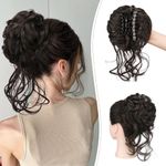 SOFEIYAN Claw Clip Messy Bun Hair Piece Curly Wavy Hair Bun Clip in Claw Chignon Ponytail Extensions Synthetic Tousled Updo with Tendrils Hairpieces Accessories Scrunchies for Women, Medium Brown