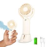 Gesto Mini Portable Table Fan or DC Fan - 3 Speed Modes Handheld Fan for Summer With 1200 mAh Battery| Rechargable Mist Fan With Water Spray | Portable Misting Fan for Makeup,Kitchen,Travel (White)