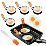 Egg Ring Poacher Cooker Holder Cups Mold Rings with Silicone Brush & Handle Anti-Scald for Frying Eggs, 4 Pack Round