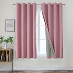 Joydeco Pink Blackout Curtains for Nursery Girls Bedroom, 63 Inches Long 2 Panels Thermal Insulated Burlap Linen Curtains, Grommet Room Darkening Textured Curtains for Bedroom (52x63 inch,Pink)