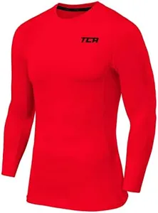 TCA Performance Long Sleeve Compression Shirt Men - BJJ Rashguard, Mens Compression Shirt, White/Black Compression Shirts Men - High Risk Red, Small