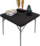 NEWISHER Square Fitted Table Cover Black Cocktail Topper Spandex Stretchable Table Top Tablecloth 34 x 34 Inch