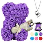 Rose Bear, Gift for Her Rose Bear, Teddy Bear Flower Bear Wedding Home Party Decoration, Gift for Female Friend Girlfriend Wife Mom Grandma Christmas Birthday (Purple)