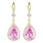 Linawe 14K Gold Pink Imitation Diamond Dangle Earrings for Women Mom, Wedding Drop Earrings Bride Bridesmaids, Rhinestone Cubic Zirconia Crystal Birthstone Chandelier Earrings