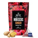 BLUE TEA - Hibiscus Ginger Tea - 60 Tea Bags - Plant Based || Diwali Gifts || SKIN GLOW ENHANCING TEA || Tangy & Spicy - Flower Based - Caffeine Free - Vegan - Gluten Free - Non-GMO | Ziplock Pouch