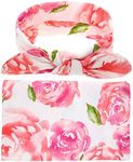 DRESHOW BQUBO Receiving Blanket with Headbands Newborn Baby Floral Swaddle