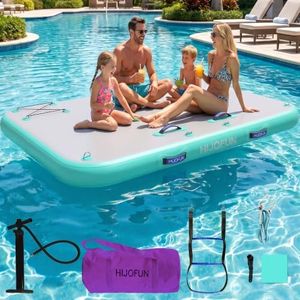 HIJOFUN Inflatable Floating Dock Mat,6 inches Thick 10ft Inflatable Stable Platform Raft with Storage Bag None-Slip Surface Island Raft for Lake Beach Pool