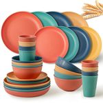 RVXHUA 32-Piece Premium Plastic Dinnerware Sets for 8, Unbreakable Wheat Straw Cups Plates and Bowls Set, Microwave and Dishwasher Safe Kitchen Dish Set for RV Camping Picnic Dorm, Multicolor