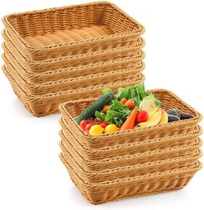 Tioncy 10 Pcs Poly Wicker Woven Bread Basket Imitation Rattan Fruit Basket Tray Stackable Rectangular Food Baskets for Serving Display Storage Kitchen Restaurant Home Vegetable (9.06 x 6.69 x 1.97")