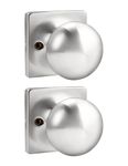 Mengico Door Knobs, 2 Pack Satin Nickel Dummy Door Knobs, Square Knob Faceplate, Single Sided Handle for French Doors, Non-Turning Interior Push/Pull Door Knob