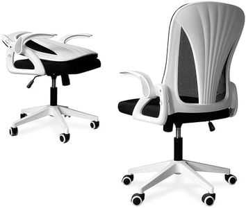 Tervo White Office Chair | Folding & Adjustable Height for Small Spaces | Gaming Chair for Adults & Kids | Swivel Desk Chairs for Home Work | Ergonomic Mesh Computer Chair for Bedroom| (White & Black)