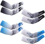 Newcotte 4 Pairs UV Sun Protection Arm Sleeves Cooling Sports Sleeve Anti Slip Ice Silk Arm Warmers Arm Covers for Men Women (Blue Black Stylish,Large)