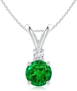 Angara Round Emerald Solitaire V-Bale Pendant with Diamond