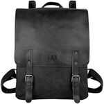 LXY Vegan Leather Backpack Vintage Laptop Bookbag for Women Men, Black Faux Leather Backpack Purse Bookbag Weekend Travel Daypack