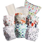 Littles & Bloomz Baby Reusable Nappy Cloth Pocket Diaper, Standard Hook and Loop, 6 Nappies + 6 Inserts, 1 Disposable Bamboo Liner, 1 Wet Nappy Bag, 606VM6