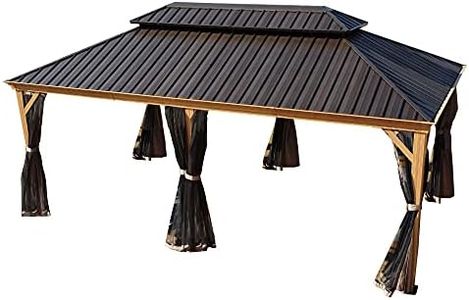 Kozyard Apollo 12’x20’ Hardtop Gazebo, Wooden Coated Aluminum Frame Canopy with Galvanized Steel Double Roof, Outdoor Permanent Metal Pavilion with Netting for Patio, Deck and Lawn (12ft x 20ft)