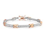 Bling Jewelry Love X Kisses CZ Cubic Zirconia Bar Link Tennis Bracelet for Girlfriend for Women Two Tone Rose Gold Plated Brass