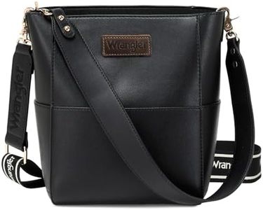 Wrangler Bucket Handbags for Women Crossbody Shoulder Purse with Guitar Strap and Hobo Bag Organizer Insert Tote Oversized Black WG67-918BK