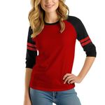 Decrum Red and Black Soft Cotton Jersey 3/4 Sleeve Raglan Striped Shirts for Women | [40041028] Red & Black Striped Rgln, XXS