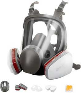 MAHYQGE Full Respirаtor Mask with Filters,Full Face Cover for Paint, Against Dust,Chemicals, Formaldehyde, Polishing,Staining,Car Spraying,Sanding &Cutting,Wide Field of View