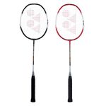 YONEX ZR 100 Light Aluminium Badminton Racquet with Full Cover (Black/Red) - Set of 2