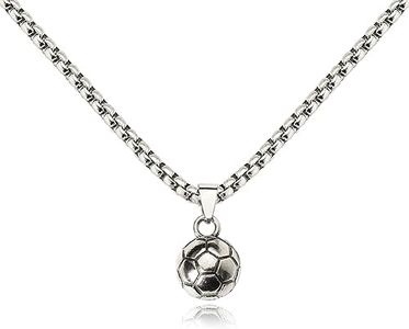 Soccer Necklace for Men Boys Football Soccer gifts for Soccer Player Lovers Soccer Team Coach gifts for Son Grandson Bff Christmas Birthday Gifts Silver Hip Hop Football Pendant Necklaces for Men