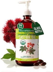RejuveNaturals Castor Oil (16oz Glass Bottle) USDA Certified Organic, 100% Pure, Cold Pressed, Hexane Free. Boost Hair Growth for Thicker, Fuller Hair, Lashes & Eyebrows.