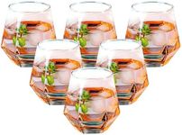 NAVACALA Diamond Whiskey Glasses, Set of 6 Water Juice Tumbler Tilted Scotch Glass 300ml Whisky Glass, Glassware for Bourbon/Rum/Bar Tumbler (6 Rainbow)
