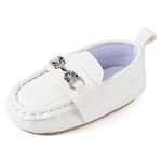 MASOCIO Baby Shoes Boys Moccasin Toddler Boy Soft Sole 6 12 Wedding First Walking Pram Crib Shoes Infant Size 3 UK Child White 9-12 Months