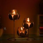 KREATIVE ART’S® Lotus Candle Holder with 3 Glass| House Warming Gifts for New Home | Home Decor Item for Diwali Decor (Pack of 1 -Small)