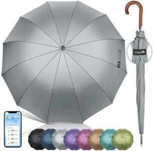 ZOMAKE Large Stick Golf Umbrella With Wood Hook Handle 12 Ribs - Automatic Open Classic Umbrellas Windproof Wooden Handle - Curved Handle Umbrella Cane, Long Umbrella With J Hook for Gentlemen Women
