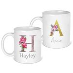 Personalised Mug Floral Initial with Name, Initial Mug, Gold, Rose Gold, Custom Gift for Her, Mum, Friend, Nan or Girls