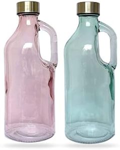 ivook Pack of 2 Glass Water Bottles with Airtight Lids Handle for Juice/Milk/Beverage -1000 ML (Gold & Silver)