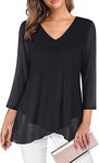 SeSe Code Womens Dressy 3/4 Sleeve Tunic Tops Asymmetric Hem Blouses Lightweight Mesh Shirt, Black（solid）, XX-Large