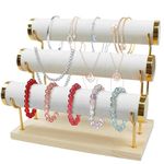 Auch 3 Tier Detachable Bracelet Holder Stand, Gold Bracelet Organizer for Selling, Velvet Wrap Bracelet Display Rack with Wooden Tray for Bangles Scrunchies Watches