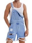 Runcati Mens Denim Shorts Bib Overall Jean Romper Casual Loose Fit Walkshort Button Pockets Summer Jumpersuit, 03 Blue, Medium