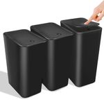 3 Pack Small Bathroom Trash Can with Lid - 10L/2.6 Gallon Slim Garbage Bin, Dog Proof Trashcan, Plastic Wastebasket for Kitchen/Bedroom/Office/Dorm, Fits Under Sink/Desk/Cabinet (Black)