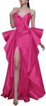 Xsqmbwb Strapless Prom Dress Hot Pink Plus Size Sweetheart Prom Dress with Slit Satin Long Ball Gown Evening Dress