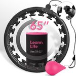 Leann L!fe 32 Knots 19”- 65”, Magnetic Lock Smart Weighted Hula Hoop for Adults Weight Loss, Infinity Hoop Plus Size, Fitness Exercise, Abdominal Toner, Black-Pink Ball