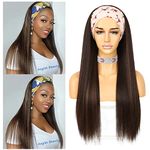 Sapphirewigs Straight Headband Wigs for Women Highlight Brown Synthetic Glueless Light Yaki Headband Wig Heat Resistant Wig 26inch