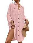 Bsubseach Swimsuit Coverup for Women Bathing Suit Cover Up Button Down Shirt Dresses Swiss Dot Light Pink